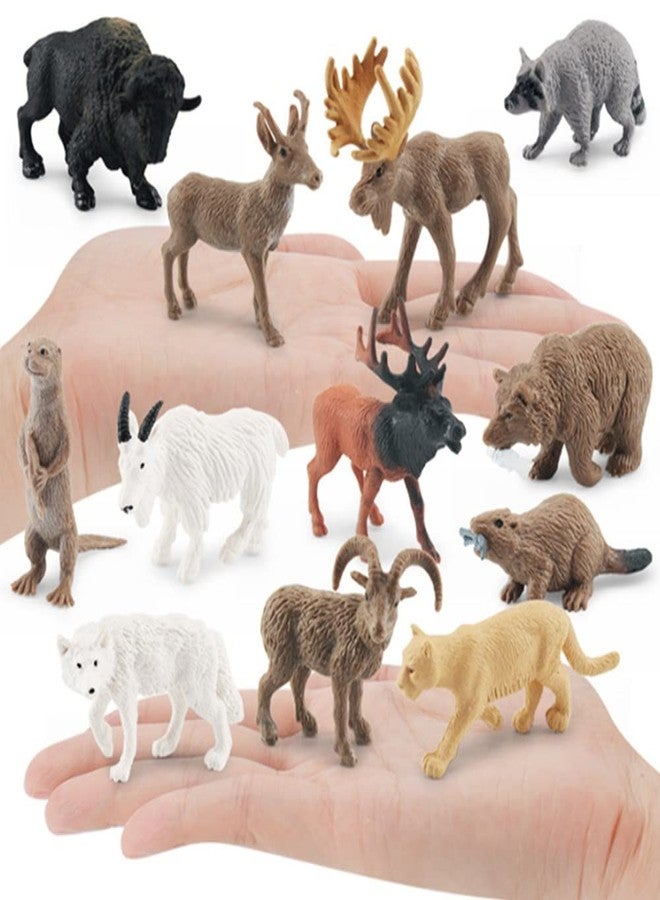 OUKEYI Mini Arctic Animals Toys Set 12PCS Polar Animal Figurines Toy PlaysetIncludes Moose, North American wild goat, elk, otter, beaver, pronghorn for ToddlersBirthdayGift - Image 2