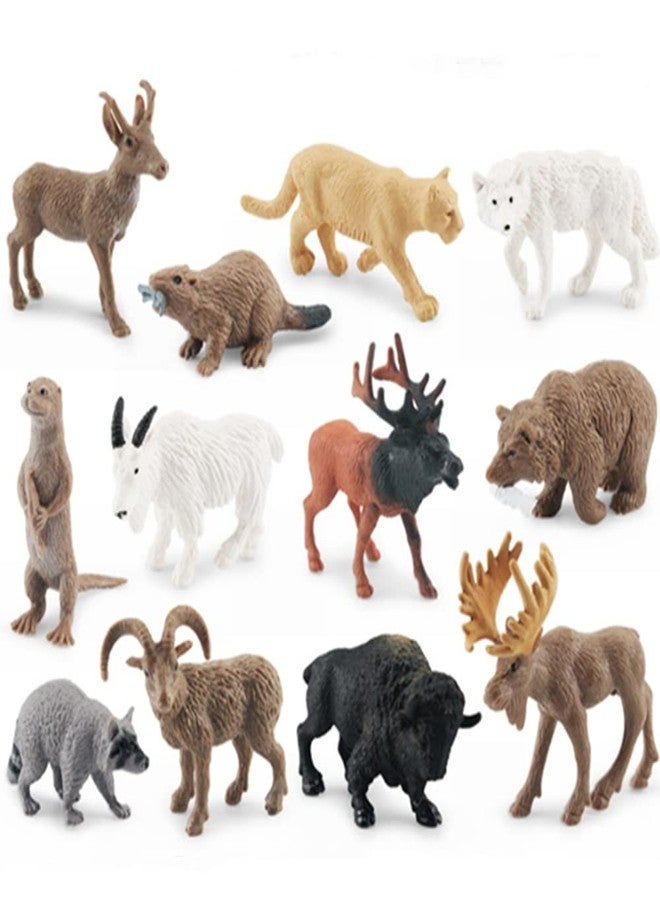OUKEYI Mini Arctic Animals Toys Set 12PCS Polar Animal Figurines Toy PlaysetIncludes Moose, North American wild goat, elk, otter, beaver, pronghorn for ToddlersBirthdayGift - Image 1