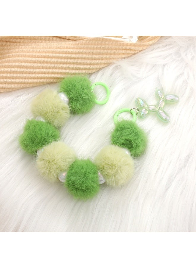 NIBEMINENT Phone Charm/ Chain Strap for Women Girls, Dopamine Color Plush Ball Cell Phone Case Lanyard Wrist Strap,K942/Mint Green