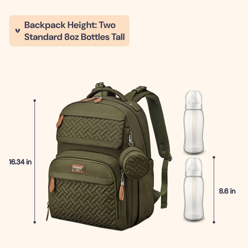 BabbleRoo Diaper Bag Backpack - Travel Large Baby Diaper Bag with Changing pad, Waterproof Baby Bags for Mom & Dad, Unisex Bags with Pacifier Case, Luggage Strap & Stroller Clipsâ€“ Army Green - Image 2