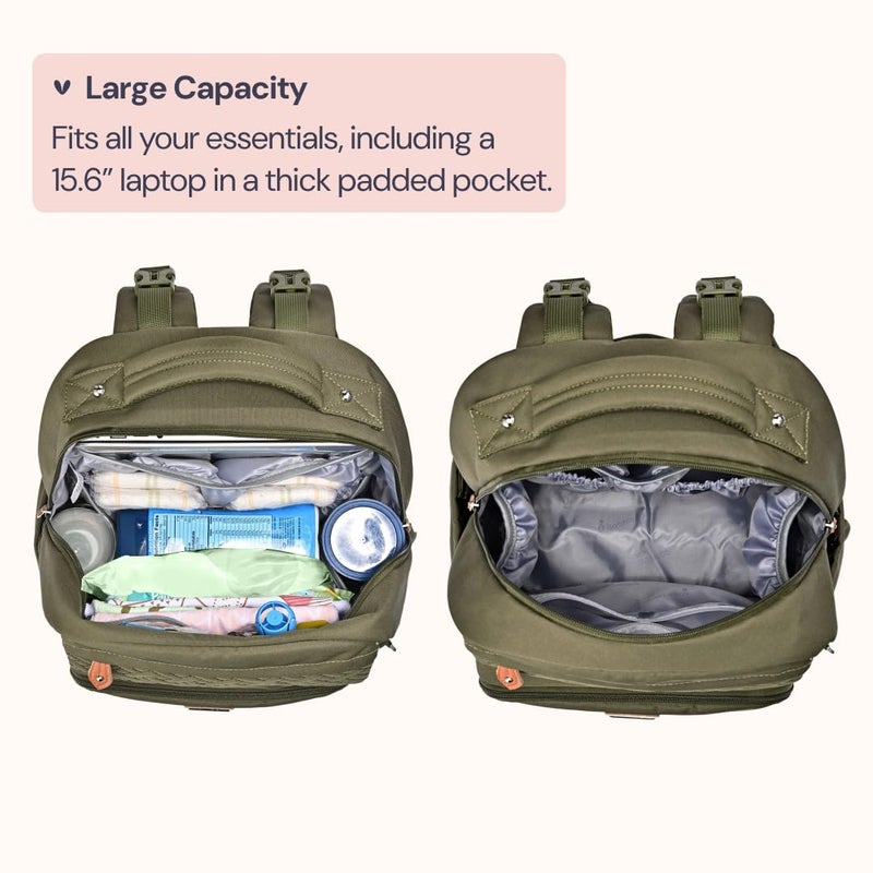 BabbleRoo Diaper Bag Backpack - Travel Large Baby Diaper Bag with Changing pad, Waterproof Baby Bags for Mom & Dad, Unisex Bags with Pacifier Case, Luggage Strap & Stroller Clipsâ€“ Army Green - Image 4