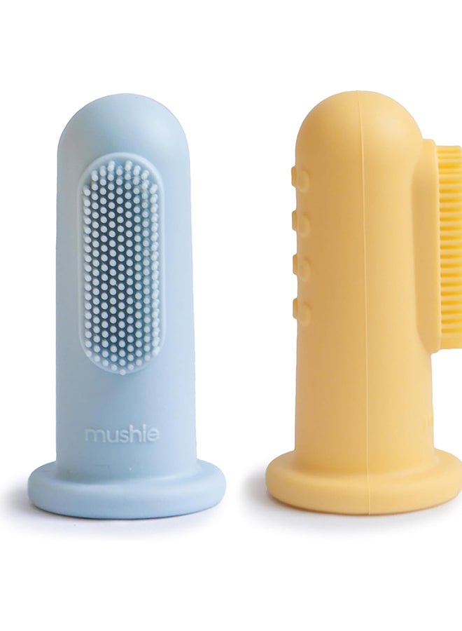 Mushie Finger Toothbrush Powder Blue/Pale Daffodil - Image 1