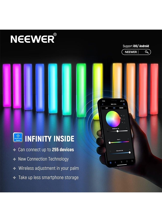 NEEWER RGB LED Video Light Stick, Touch Baru0026APP Control, Magnetic Handheld Photography Lighting Wand, Dimmable 3200K~5600K CRI98+ Full Color LED Light with 6400mAh Battery, 17 Scenes, RGB1 (Rose - Image 3