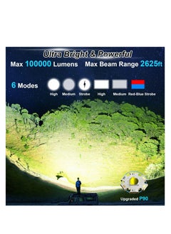 واي آند دي الشحن بقعة ضوء ، 100 000 لومن LED المحمولة مصباح يدوي كبير سوبر مشرق في الهواء الطلق الشمسية الكاشف مع COB 6 أنماط IPX5 للماء ( أسود )  - Image 2