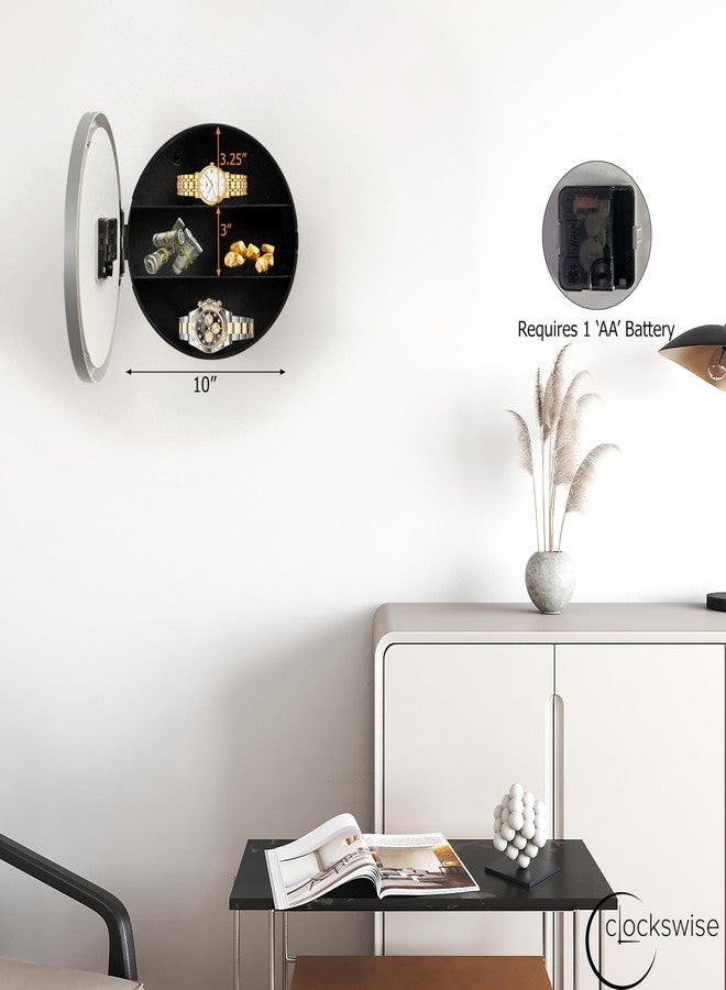 Clockswise 10in Wall Mounted Clock with Hidden Storage Door Stylish Safe for Valuables Featuring Secret Interior Compartment Diversion Box for Kitchen, Living Room Decor and Home Organization (Silver) - Image 3