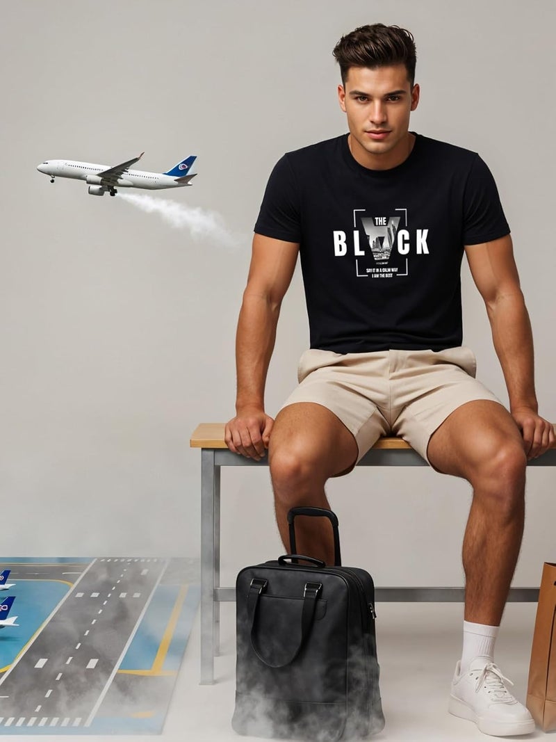 adro تي شيرت ADRO للرجال بقصة عادية باللون الأسود مع تصميم BLVCK الجريء - Image 5