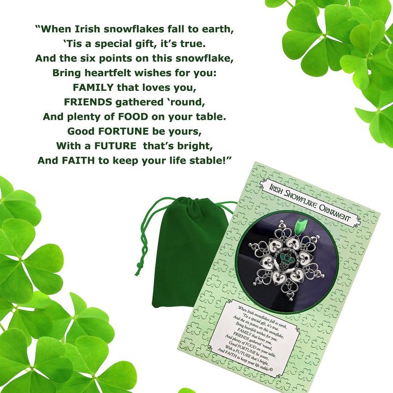 BANBERRY DESIGNS Irish Christmas Ornament - Claddagh - Irish Snowflake - Filigree Metal and Jewels - Irish Gift - Gift/Storage Bag Included Measures 3"" X 3"" - Image 3