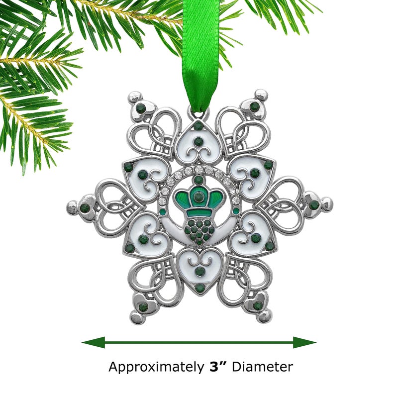 BANBERRY DESIGNS Irish Christmas Ornament - Claddagh - Irish Snowflake - Filigree Metal and Jewels - Irish Gift - Gift/Storage Bag Included Measures 3"" X 3"" - Image 2