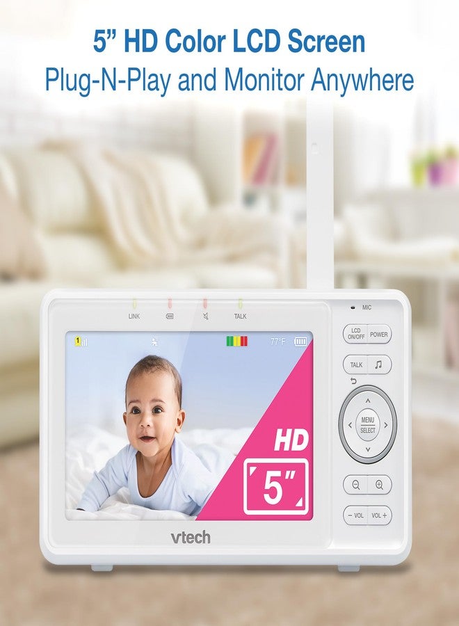 في تك جهاز مراقبة الأطفال بالفيديو VTech VM5263، شاشة LCD عالية الدقة 5 بوصة، إمكانية التحريك والإمالة والتكبير، لون أبيض - Image 2