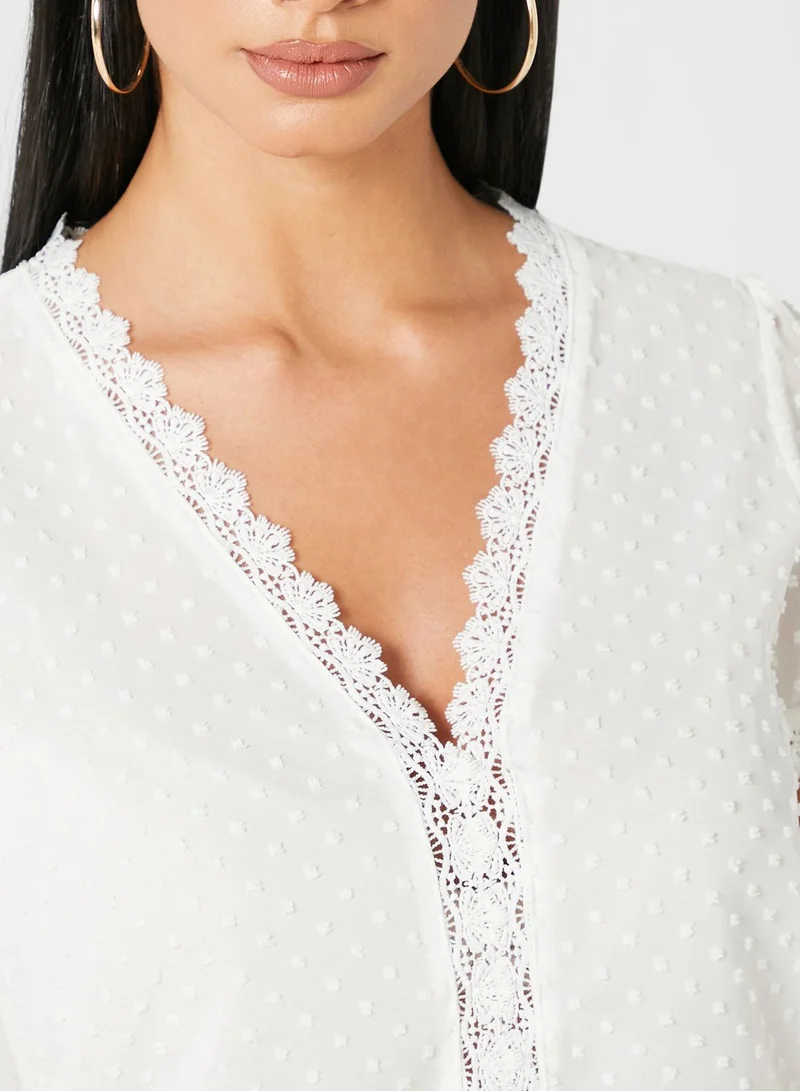 Ginger Textured Broderie Trim Top