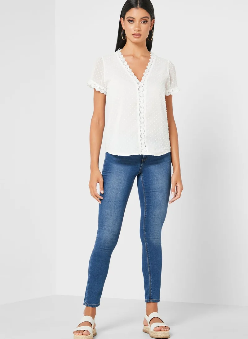 Ginger Textured Broderie Trim Top