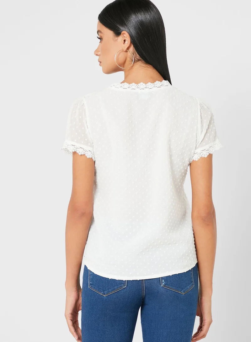 Ginger Textured Broderie Trim Top