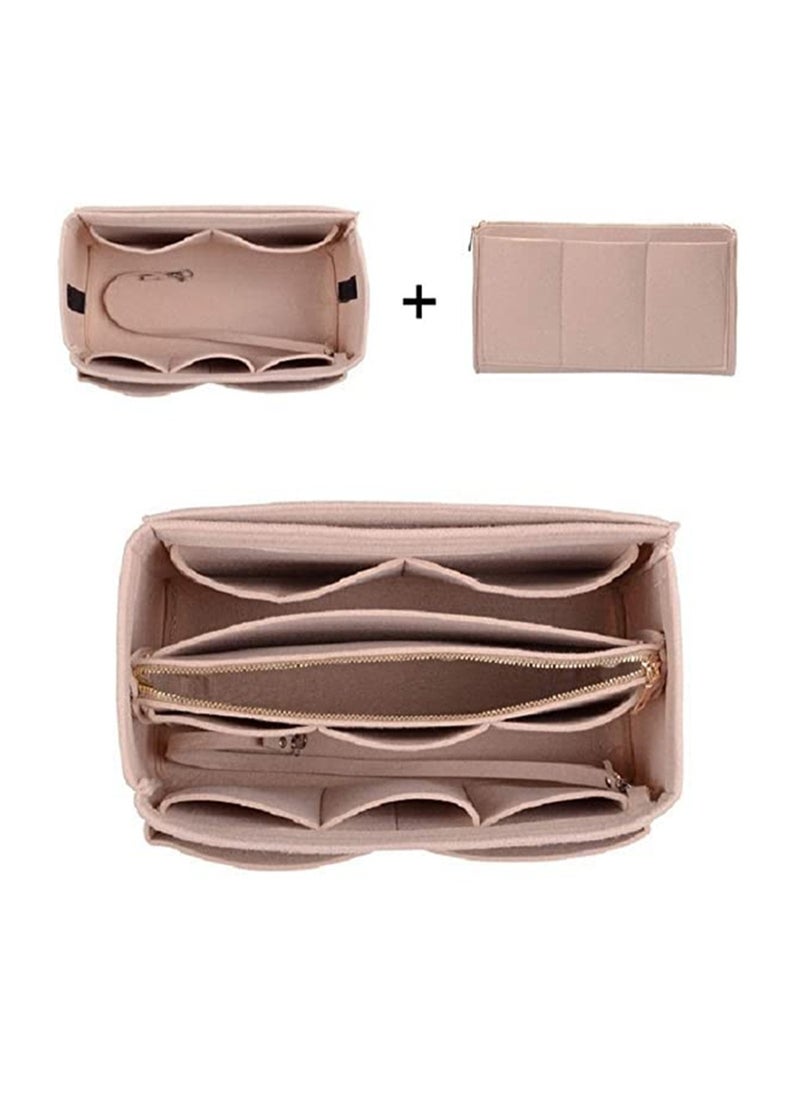 ماركة غير محددة Felt Handbag Organizer Insert Portable Purse Organizer for Speedy Neverfull Tote Bag with Zippers and Thick Design Beige  - Image 4