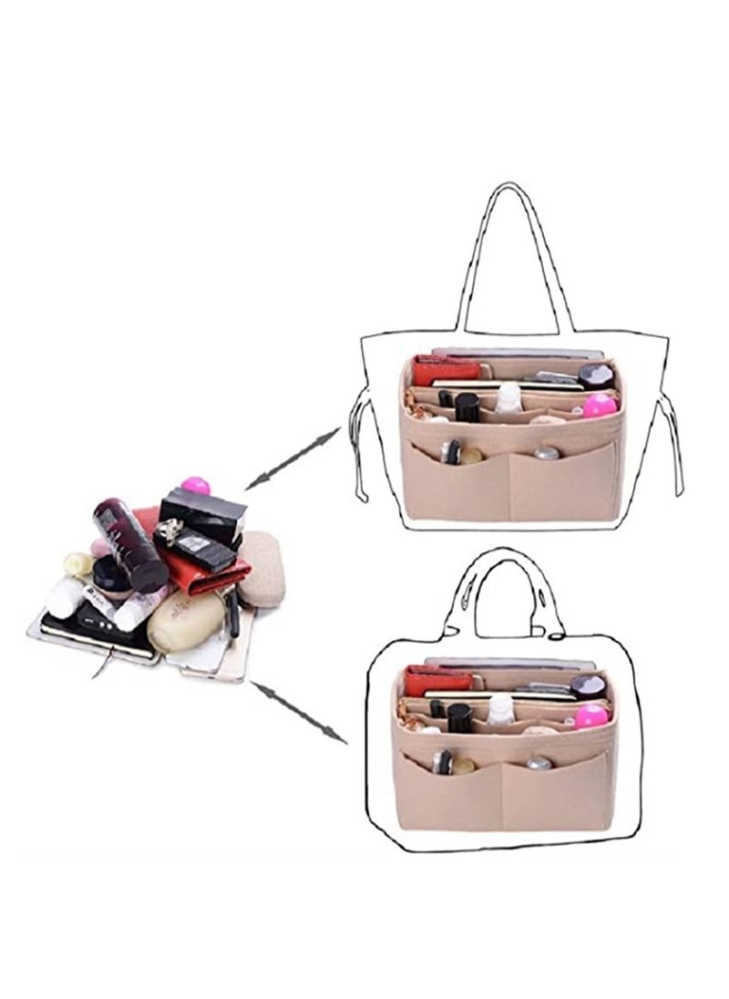ماركة غير محددة Felt Handbag Organizer Insert Portable Purse Organizer for Speedy Neverfull Tote Bag with Zippers and Thick Design Beige  - Image 3