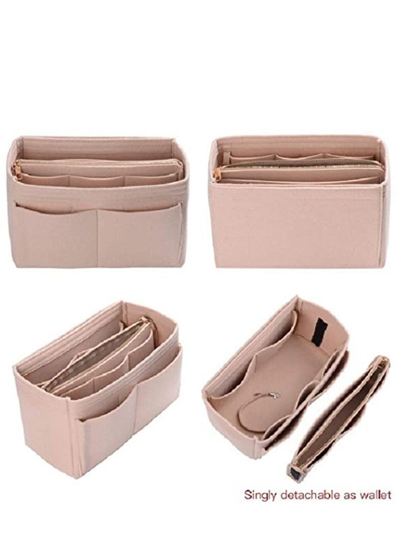 ماركة غير محددة Felt Handbag Organizer Insert Portable Purse Organizer for Speedy Neverfull Tote Bag with Zippers and Thick Design Beige  - Image 2