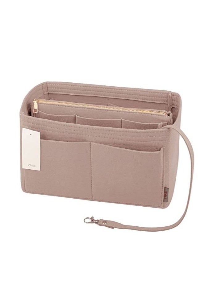 ماركة غير محددة Felt Handbag Organizer Insert Portable Purse Organizer for Speedy Neverfull Tote Bag with Zippers and Thick Design Beige  - Image 1