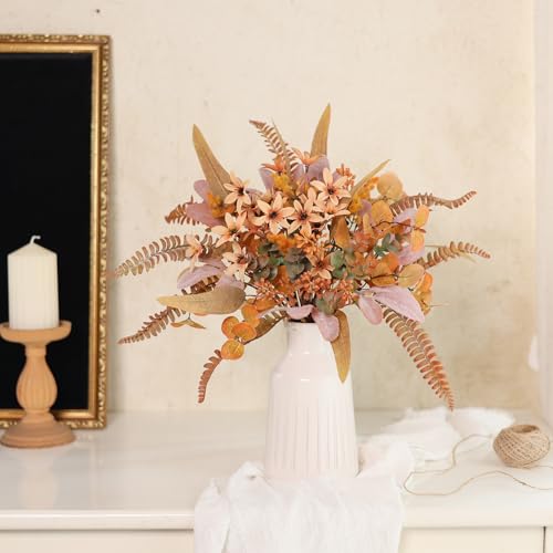FOTEEWL 75 Pcs Artificial Greenery Stems Box Setwith 8 Kinds of Faux Plants and Fake Flowers for DIY Bridal Bouquets Wedding Floral Arrangement Table Centerpieces Fall Decoration Orange - Image 3