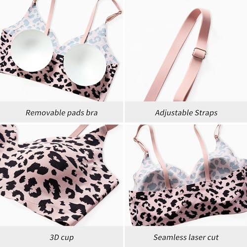 DEANGELMON 4 Pieces V Neck Bralettes Padded Seamless Adjustable Straps Bra Everyday Basic Sleeping Bras (4P7,M) - Image 5