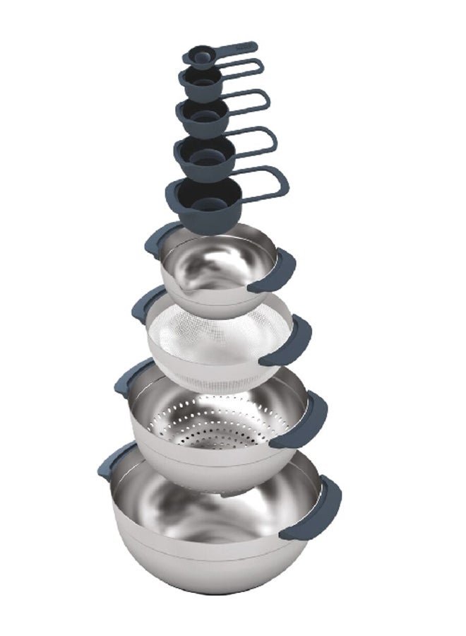 Joseph Joseph 9-Piece Stainless Steel Compact Nesting Mixing Bowl Set Silver and Black 16 x 32.5 x 26.5 cm 95032 - Image 4