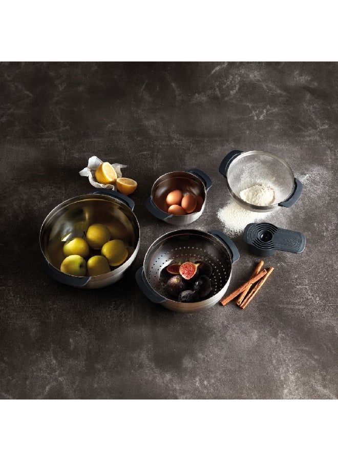 Joseph Joseph 9-Piece Stainless Steel Compact Nesting Mixing Bowl Set Silver and Black 16 x 32.5 x 26.5 cm 95032 - Image 5