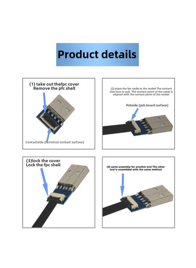 Generic - LDK Ultra-thin Micro USB Flat Flexible Cable FPC Raspberry Pi PTZ Data Transfer USB Male Type-c-Color:Flexible Cable 100cm - Image 1