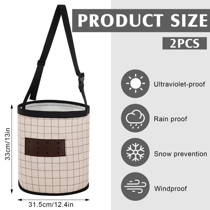 Cosblank 2 Pack Horse Feed Bags 13 Inch in Depth Vented Leather Canvas Horse Food Bucket with Adjustable Strap Waterproof Hay Feeding Supplies, Safety and No-Spill Flap Design - Image 2