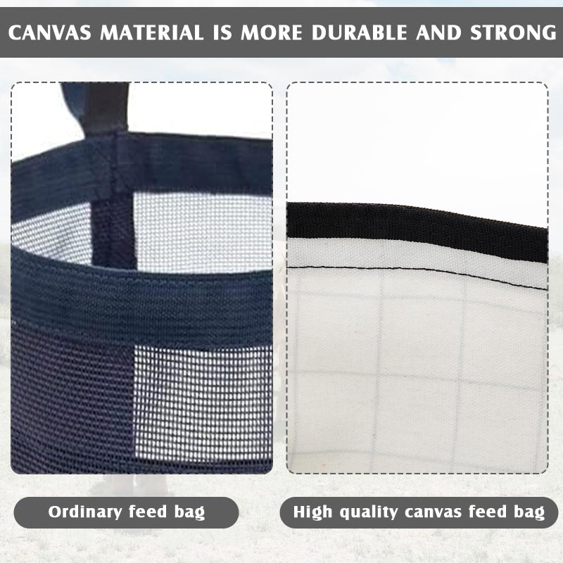 Cosblank 2 Pack Horse Feed Bags 13 Inch in Depth Vented Leather Canvas Horse Food Bucket with Adjustable Strap Waterproof Hay Feeding Supplies, Safety and No-Spill Flap Design - Image 4