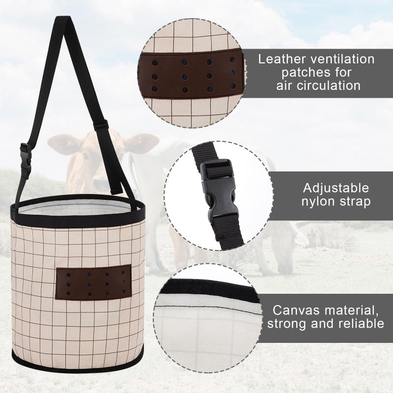 Cosblank 2 Pack Horse Feed Bags 13 Inch in Depth Vented Leather Canvas Horse Food Bucket with Adjustable Strap Waterproof Hay Feeding Supplies, Safety and No-Spill Flap Design - Image 3