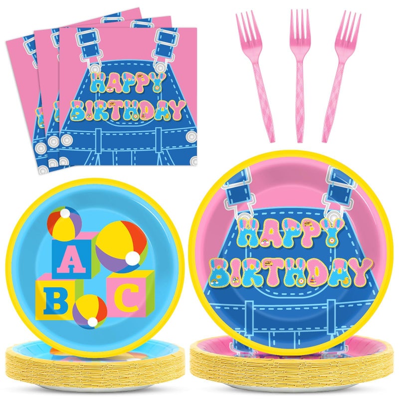 ojustbeok 96 Pcs Girls Party Decorations Cartoon Teacher Plates and Napkins Happy Birthday Tableware Set Decor Supplies for Birthday Baby Shower Girl Cartoon Party Favors for 24 Guests - Image 1
