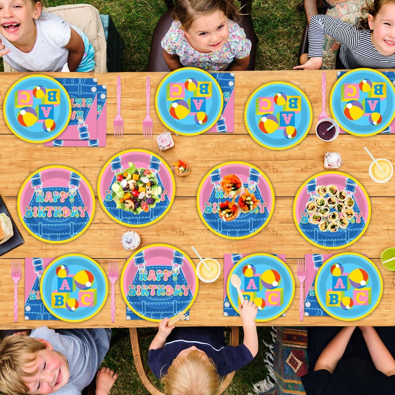 ojustbeok 96 Pcs Girls Party Decorations Cartoon Teacher Plates and Napkins Happy Birthday Tableware Set Decor Supplies for Birthday Baby Shower Girl Cartoon Party Favors for 24 Guests - Image 5