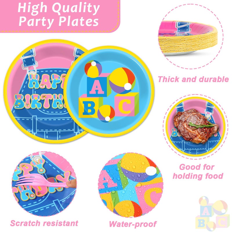 ojustbeok 96 Pcs Girls Party Decorations Cartoon Teacher Plates and Napkins Happy Birthday Tableware Set Decor Supplies for Birthday Baby Shower Girl Cartoon Party Favors for 24 Guests - Image 3