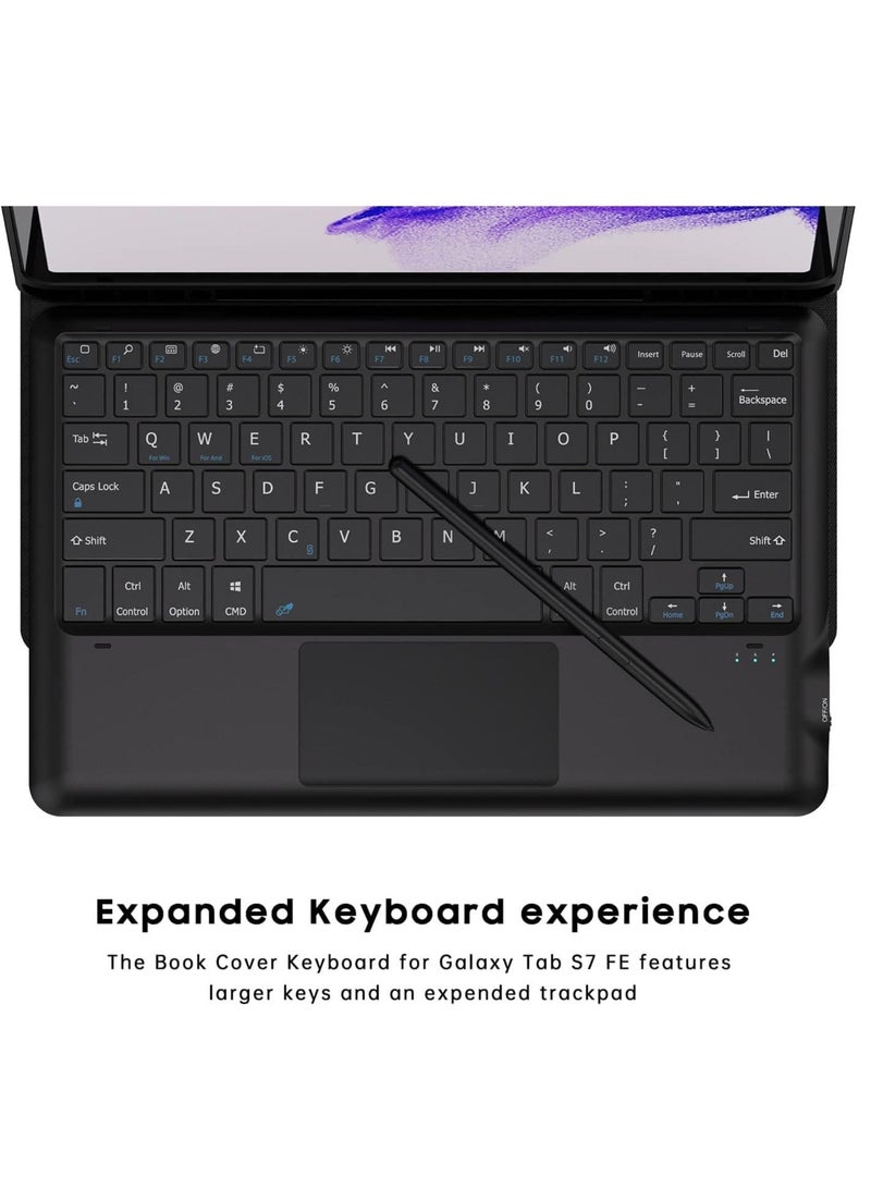 MUNTAQI Keyboard Case for Samsung Galaxy Tab S7 FE 12.4" 2021  Smart Wireless Waterproof Detachable Magnetic Tablet Trackpad Keyboard Cover for S7 FE SM-T730/T736 with S Pen Holder (Black)… - Image 3