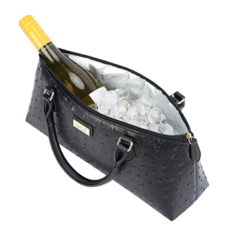 Sachi La Soirée Insulated Purse – Stylish Single Bottle Tote with Thermal Lining – Portable Carrier Bag with Handle (Black Ostrich) - Image 2