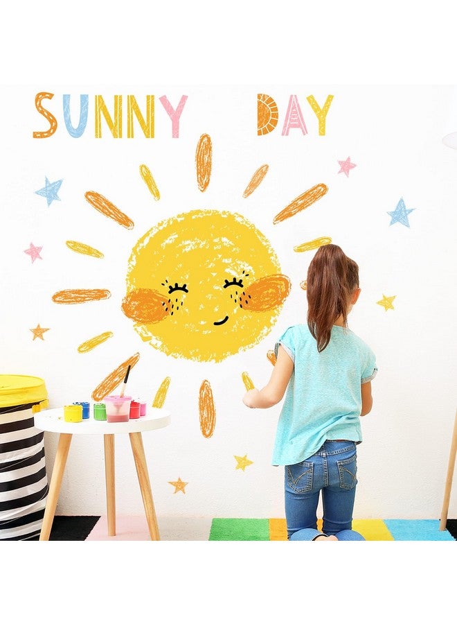 Eutecado Sun Wall Decals Watercolor Sunny Day Wall Stickers for Kids Room, Lovely Smile Sun Wall Decor Stickers Peel and Stick Colorful Star Wall Decorations for Playroom Classroom Nursery - Image 5