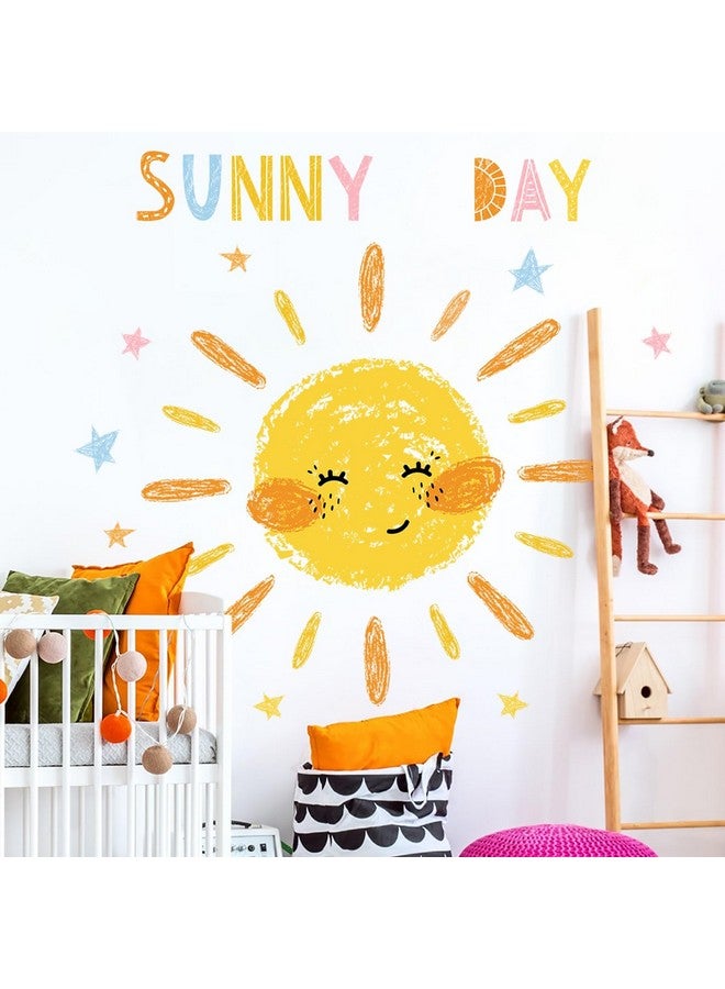 Eutecado Sun Wall Decals Watercolor Sunny Day Wall Stickers for Kids Room, Lovely Smile Sun Wall Decor Stickers Peel and Stick Colorful Star Wall Decorations for Playroom Classroom Nursery - Image 2