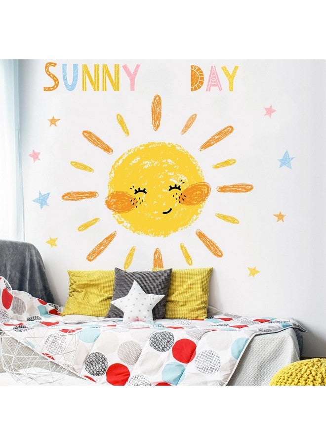 Eutecado Sun Wall Decals Watercolor Sunny Day Wall Stickers for Kids Room, Lovely Smile Sun Wall Decor Stickers Peel and Stick Colorful Star Wall Decorations for Playroom Classroom Nursery - Image 3