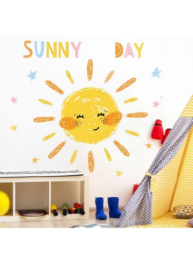 Eutecado Sun Wall Decals Watercolor Sunny Day Wall Stickers for Kids Room, Lovely Smile Sun Wall Decor Stickers Peel and Stick Colorful Star Wall Decorations for Playroom Classroom Nursery - Image 1