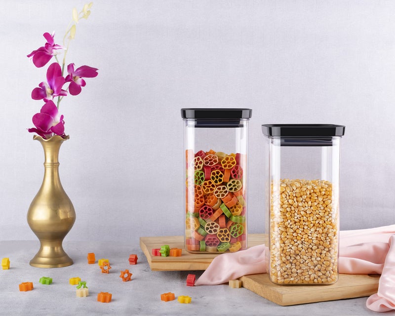 Kitchwell Air Tight Containers for Kitchen Organizer Storage Set | Square Airtight Storage Jar and Container Organizer | Plastic Kitchen containers Set | Home and Kitchen Storage Boxes (1100 ML, 10) - Image 3