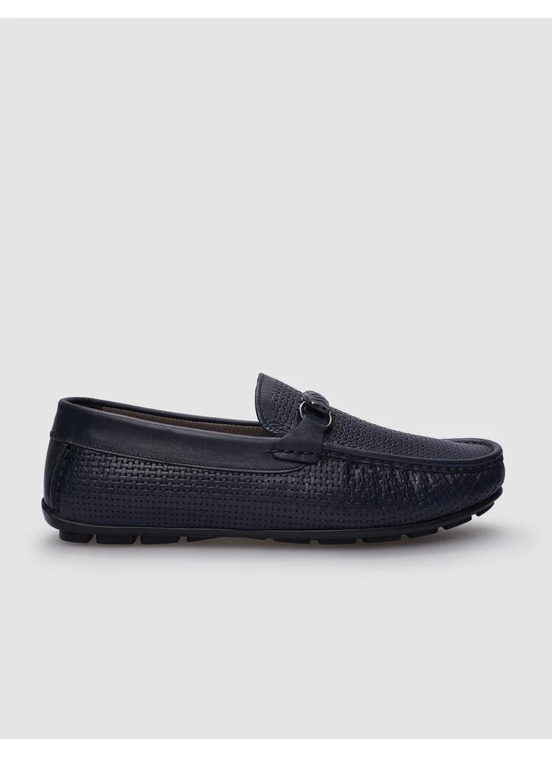 Cabani Leather Navy Blue Buckle Men's Loafer