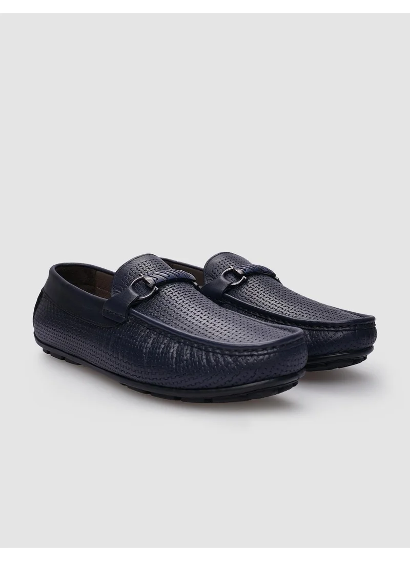 Cabani Leather Navy Blue Buckle Men's Loafer