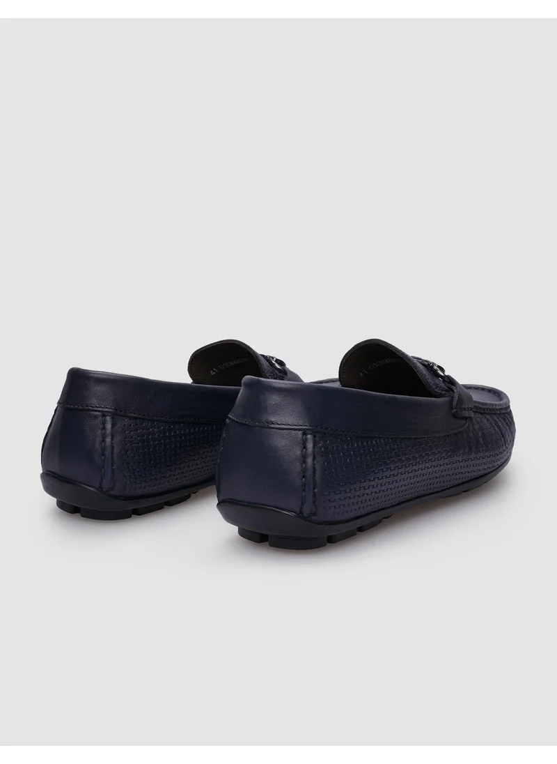 Cabani Leather Navy Blue Buckle Men's Loafer