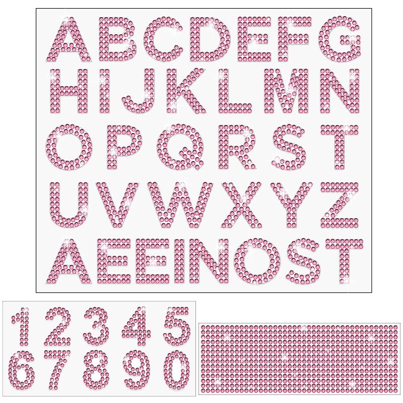 Waydress 3 Sheets Glitter Letters Rhinestone Sticker Letter Bling Crystal Alphabet Number Stickers Gemstone Border 34 Letters and 10 Numbers SelfAdhesive Decorative for DIY DecorationPink