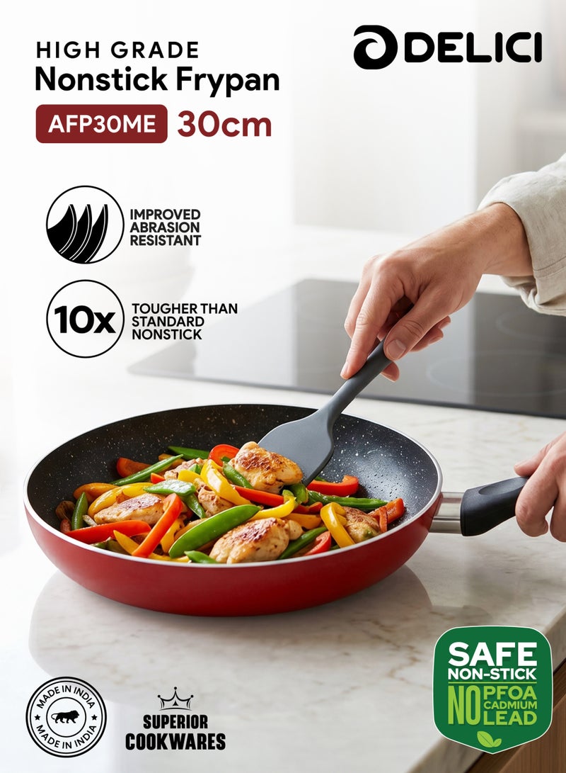 DELICI 30cm Non Stick Granite Fry Pan Frying, Premium Aluminium Frying Pan with PFOA Free Healthy Nonstick Coating, Induction & Gas Stove Compatible Skillet, Heat Resistant Bakelite Handle, Kitchen Food Cooking Preparation, Dishwasher Safe Cookware - AFP30ME, Maroon - Image 2