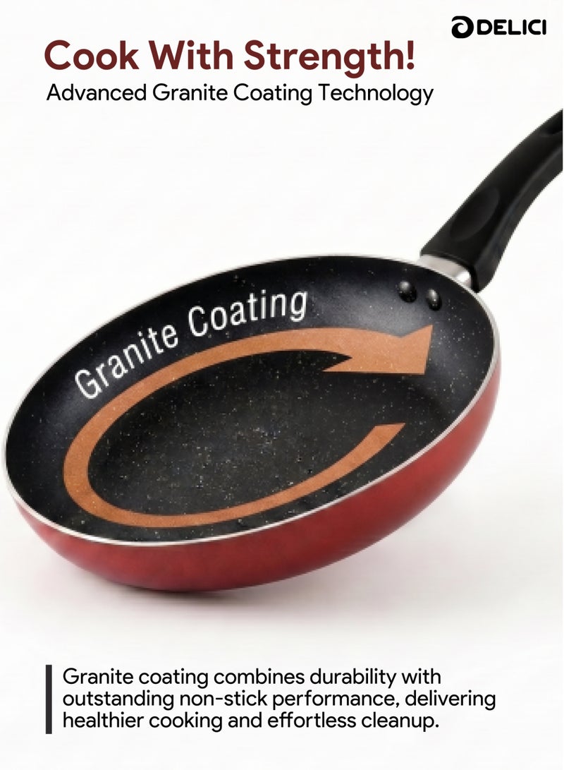 DELICI 30cm Non Stick Granite Fry Pan Frying, Premium Aluminium Frying Pan with PFOA Free Healthy Nonstick Coating, Induction & Gas Stove Compatible Skillet, Heat Resistant Bakelite Handle, Kitchen Food Cooking Preparation, Dishwasher Safe Cookware - AFP30ME, Maroon - Image 5