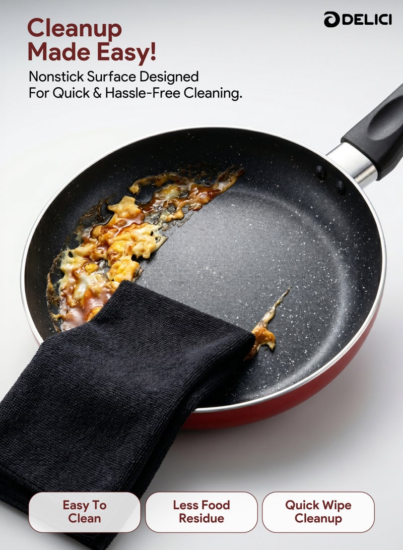 DELICI 30cm Non Stick Granite Fry Pan Frying, Premium Aluminium Frying Pan with PFOA Free Healthy Nonstick Coating, Induction & Gas Stove Compatible Skillet, Heat Resistant Bakelite Handle, Kitchen Food Cooking Preparation, Dishwasher Safe Cookware - AFP30ME, Maroon - Image 4