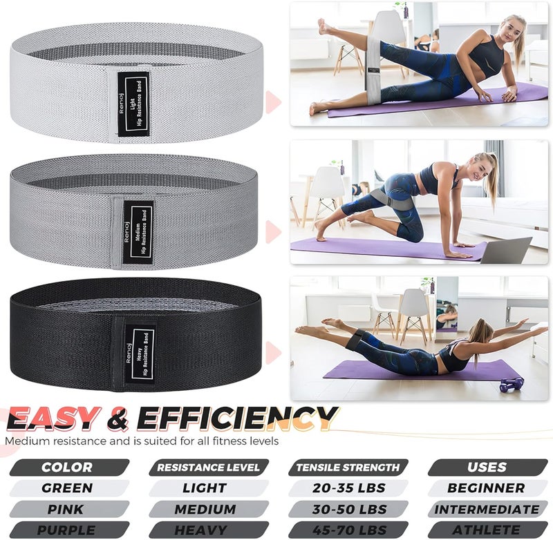 RenoJ Resistance Bands for Working Out: 3-Set Professional Exercise Bands for Pilates, Yoga, Home Gym, Booty, Leg Training | Heavy/Medium/Light Fabric Loops for Women Men - Image 3