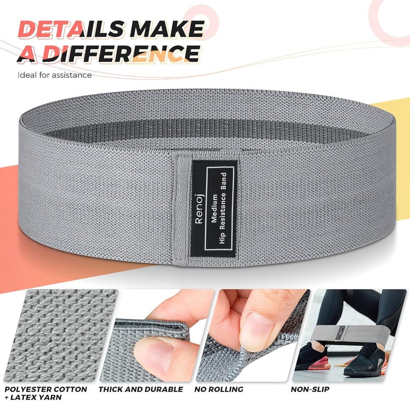 RenoJ Resistance Bands for Working Out: 3-Set Professional Exercise Bands for Pilates, Yoga, Home Gym, Booty, Leg Training | Heavy/Medium/Light Fabric Loops for Women Men - Image 2