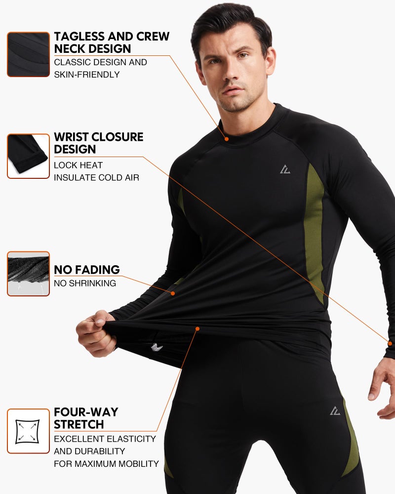 CL convallaria Base Layer Men Cold Weather, Thermal Underwear Set Winter Hunting Gear Sport Long Johns Top and Bottom Midweight Black XXL - Image 2