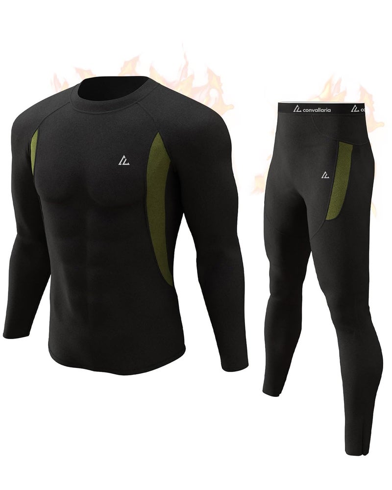 CL convallaria Base Layer Men Cold Weather, Thermal Underwear Set Winter Hunting Gear Sport Long Johns Top and Bottom Midweight Black XXL - Image 1