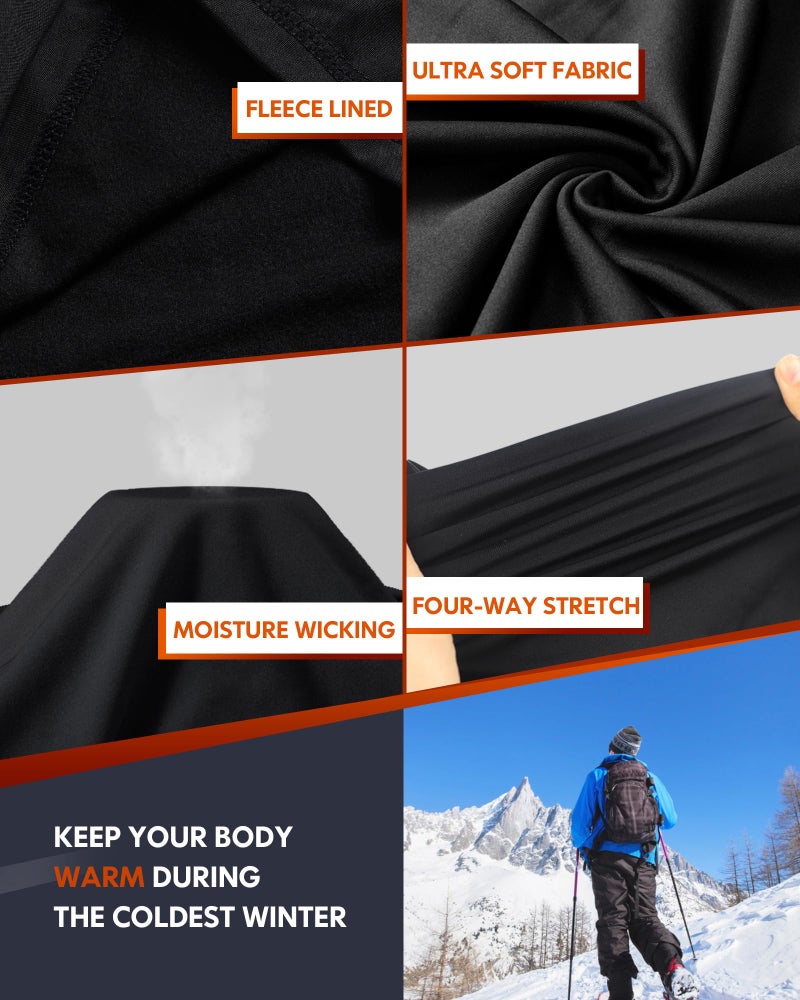 CL convallaria Base Layer Men Cold Weather, Thermal Underwear Set Winter Hunting Gear Sport Long Johns Top and Bottom Midweight Black XXL - Image 4